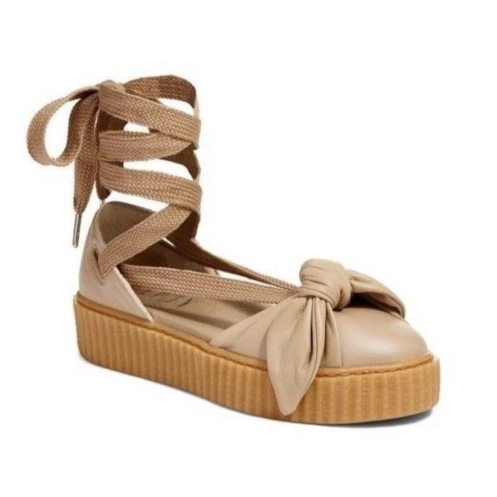 Puma x Fenty Rihanna Creeper Tan Leather W/Bow Platform Gladiator Sneaker Size 9